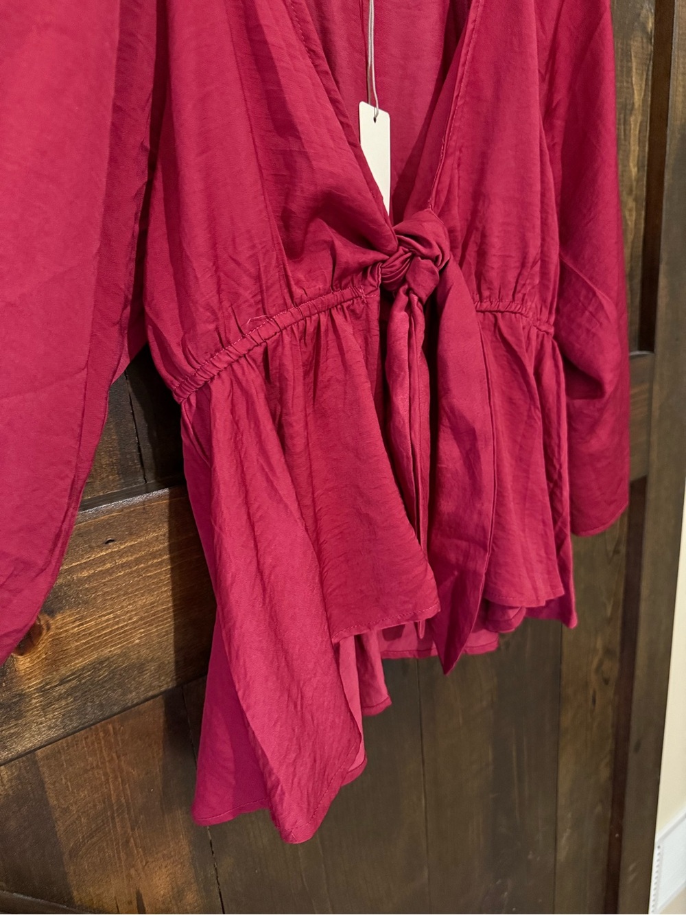 LAWLESS Raspberry Tie-Front Peasant Blouse - Picture 3 of 7